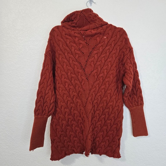 Free People Turtleneck Cable Knit Sweater Tunic Orange XS - Picture 3 of 5